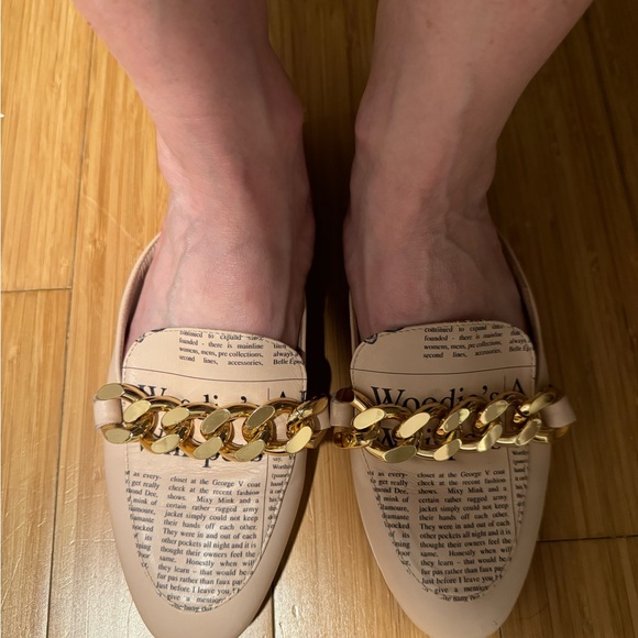 John Galliano Chain Mules, Nude color with newspaper print pattern, Size 36 - Picture 3 of 13